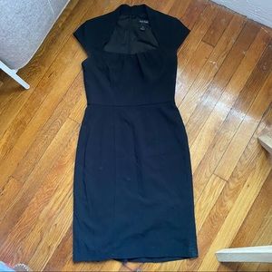 Fitted Black Midi Dress Pleated Chest and Skirt